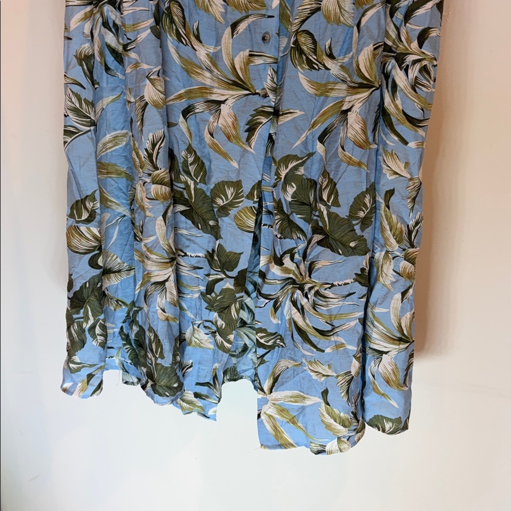 Light Blue Floral Maxi Skirt with Green Leaf Print - Picture 3 of 9